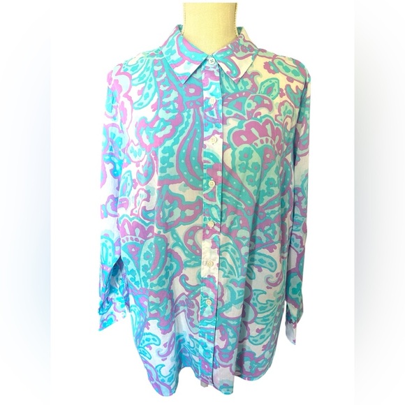 Talbots Plus Petite Paisley Blouse in Purple,White and Blue- 2Xp - Picture 5 of 10